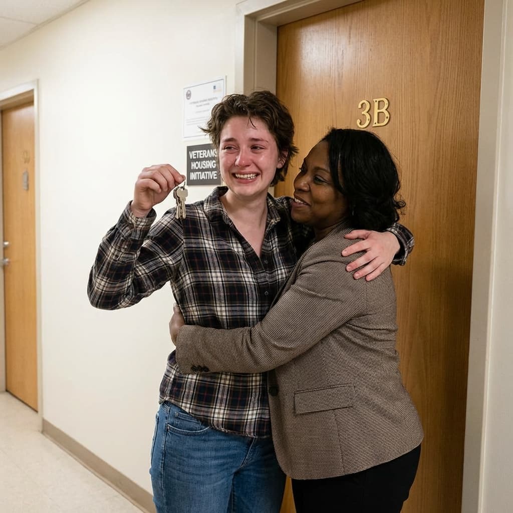 Veteran receiving keys to new home